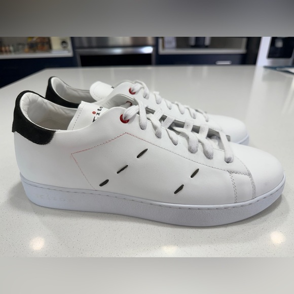 Kiton Men’s Suede-Trim Leather Logo Sneakers White Size 12 MSRP $1,000 (w/ COA) - Picture 6 of 14